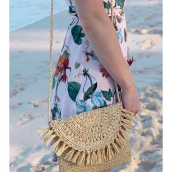 Mar y Sol Handbags - NWT Mar y Sol Mia Crossbody Bag Purse Straw Raffia Beach Tan Beige